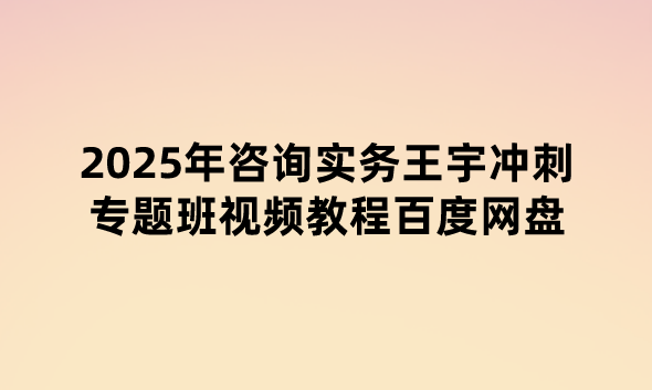 2025年咨询实务王宇冲刺专题班视频教程百度网盘